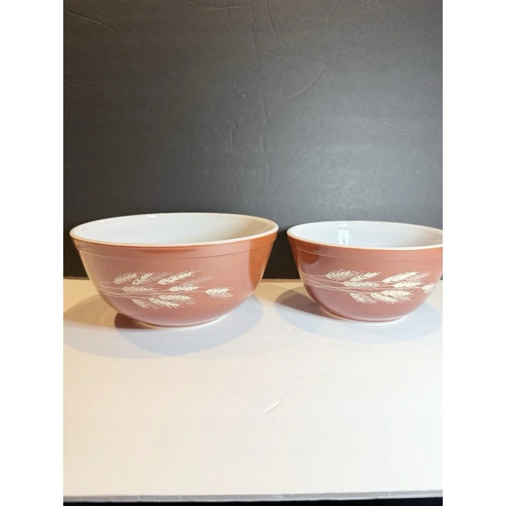Vintage Pyrex Autumn Harvest Wheat Mixing Bowls Set #402 #403 Nesting Pair